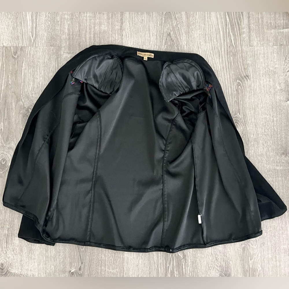 Notations Vtg Black Faux Suede Zip Front Jacket Size Large w/ Floral Embroidery - Picture 5 of 6
